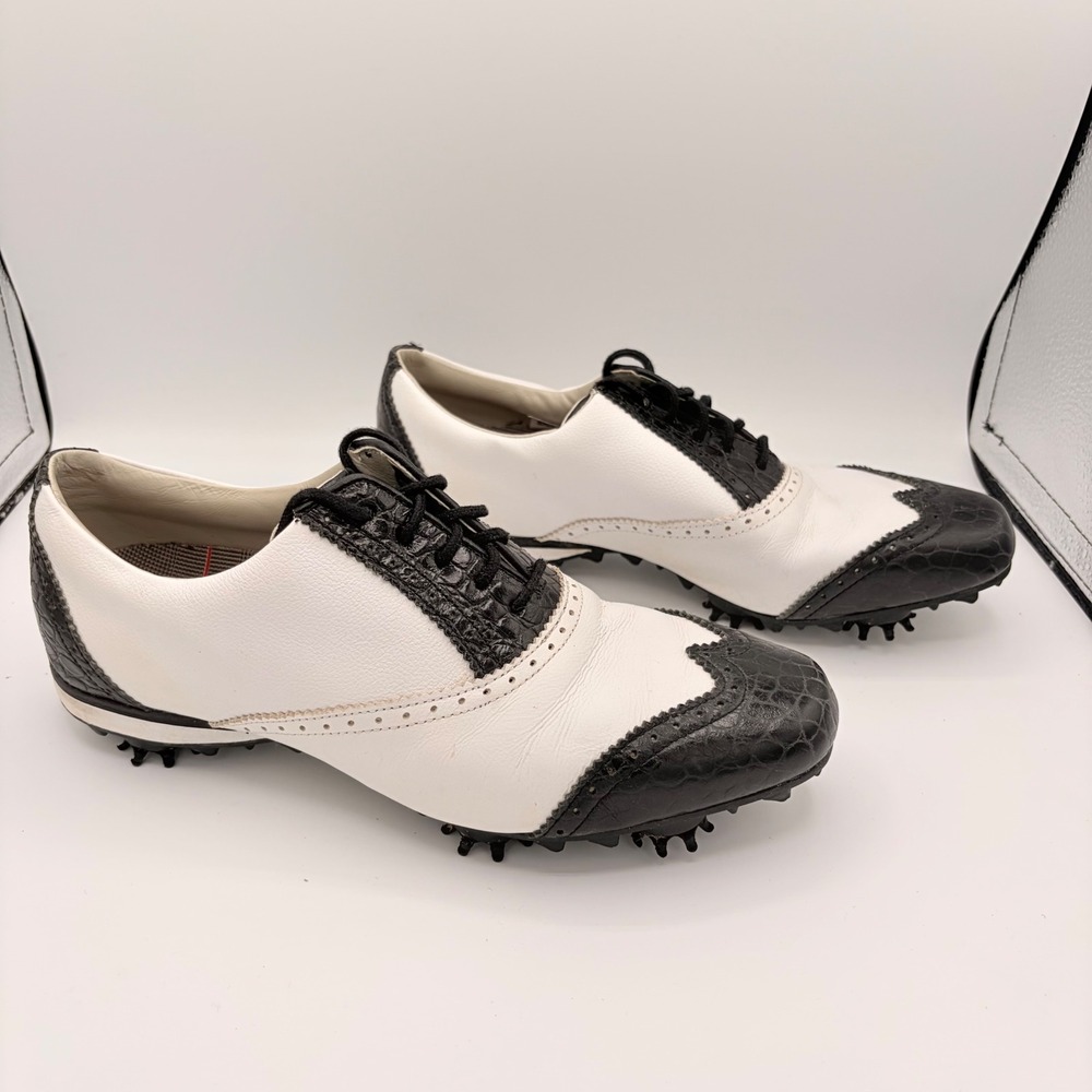 Footjoy LoPro Golf Shoes Women's Size 8 Wingtip Croc Leather Black White 97217